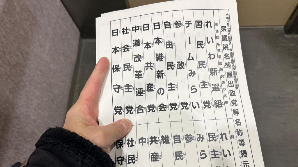 不在者投票のレターパックに同封されていた選挙資料の例