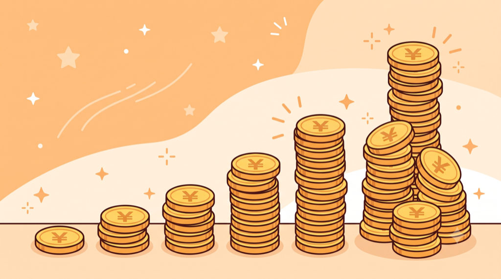 配当金額の階段状比較イラスト